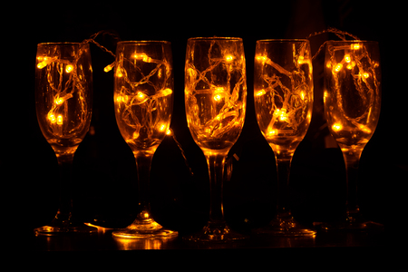 glasses with champagne on dark background. party conceptの写真素材