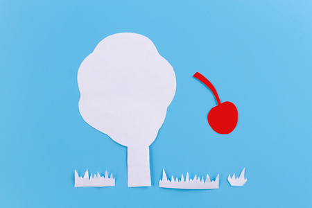 cherry on tree. crop concept. paper cutの写真素材