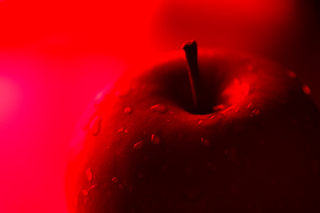 One apple on the table. Neon light. close upの写真素材