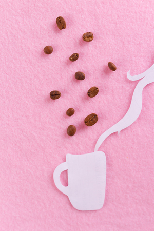 flat lay image of coffee cup with coffee beansの写真素材