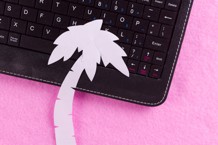 office on the beach, computer and tableの写真素材