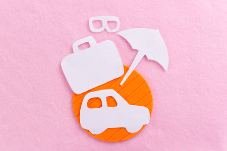 car for traveling with a roof rack. paper cutの写真素材