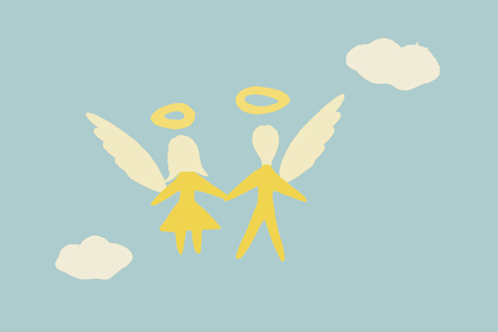 two cartoon angels. boy and girl. illustrationの写真素材