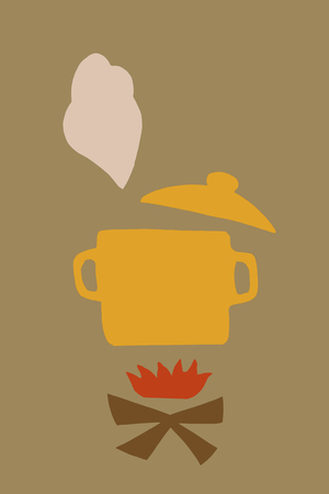 cooking pan on pink background. soup cooking conceptの写真素材