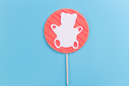 Different tasty colorful candies on blue backgroundの写真素材