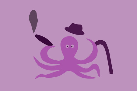 funny cute octopus character with a cigarの写真素材