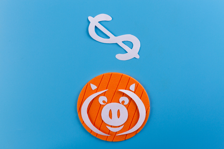 pig on the blue background made of paperの写真素材