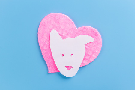 dog face made of paper. love to dogの写真素材