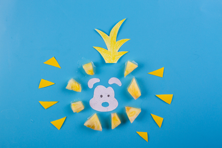 pineapple slices on the blue background. summer fruitsの写真素材