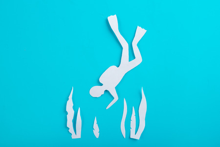 Diver in the deep sea. cartoon styleの写真素材