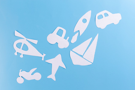 different means of transport on blue backgroundの写真素材