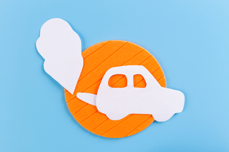 Air pollution from vehicle exhaust pipe on roadの写真素材