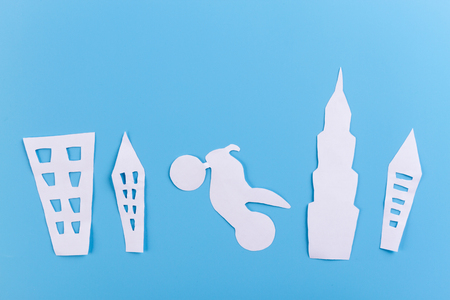 city cartoon styled on the blue backgroundの写真素材