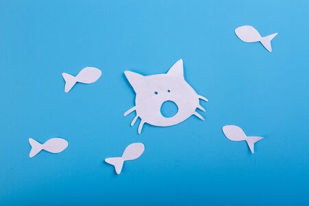 cat and fish. funny cat character eat fishの写真素材