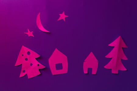 christmas stuff made from paper. blue backgroundの写真素材