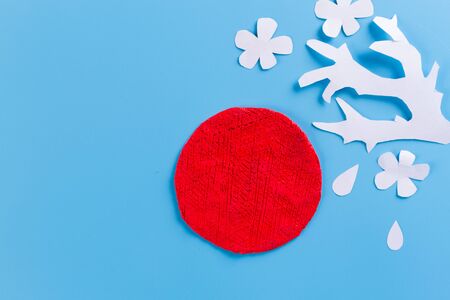 Paper art of Japan flag and sakuraの写真素材