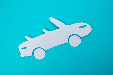 Paper art of cabriolet car on beach. Summer conceptの写真素材