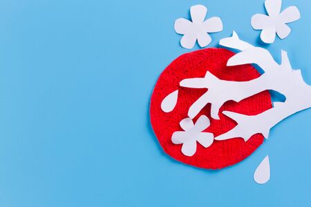 Paper art of Japan flag and sakuraの写真素材