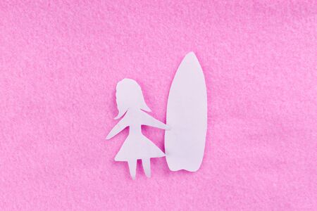Art of surfer woman on pink background