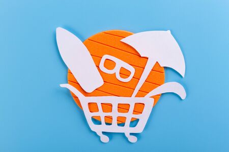 Summer time concept image on blue backgroundの写真素材