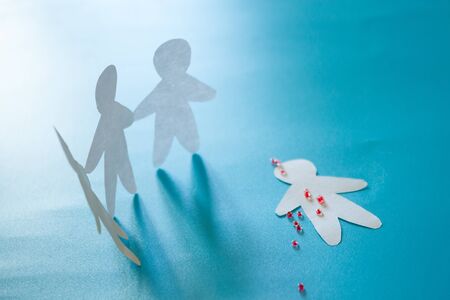 Group murder concept. Three persons and one deadの写真素材