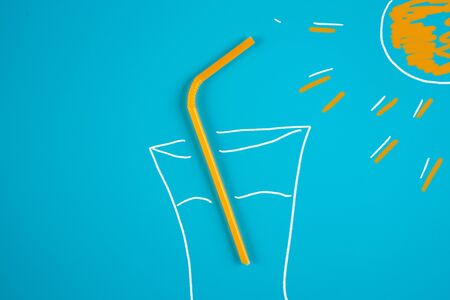 Summer cocktail drawing on blue backgroundの写真素材