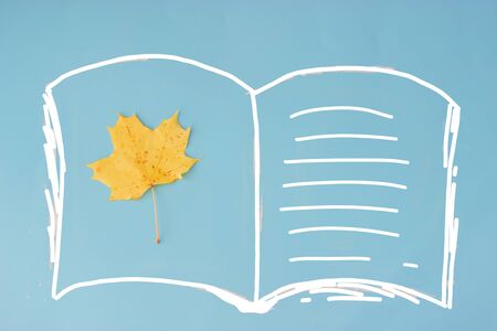 autumn leaf on a book with copy spaceの写真素材