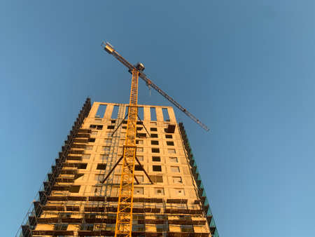 Construction site with crane. Skyscraper building