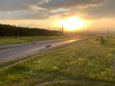 Sunset over highway. Travel conceptの写真素材