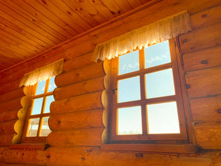 One window of old wooden houseの写真素材