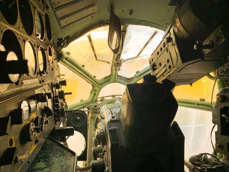 Inside pilot cabin in a planeの写真素材