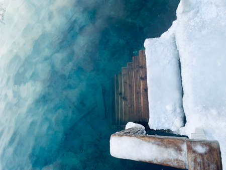 Stairs in a lake. Winter swimmimgの写真素材