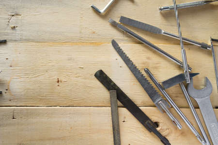 Background with many different tools for DIY, construction, renovationの写真素材