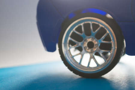 Close up of car's wheel. toy car. blurredの写真素材