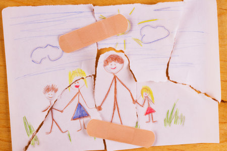 Family psychotherapy or family reunion concept. child family drawingの写真素材