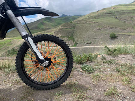 Motobike with great nature background. mountains