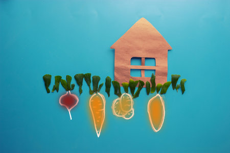 Farm house concept image on blue backgroundの写真素材