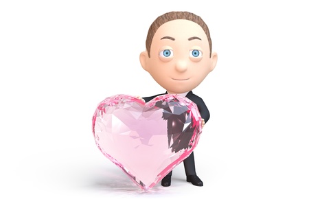 man with a heart in his hands in the form of jewelryの写真素材