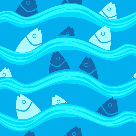 Pattern with Fish in the Sea on a blue backgroundの写真素材