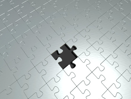 metallic puzzle with one missingの写真素材