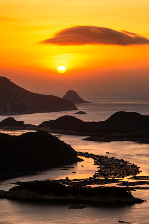 Sunrise at Huazhu Seashore in Xiapu, Fujianの写真素材