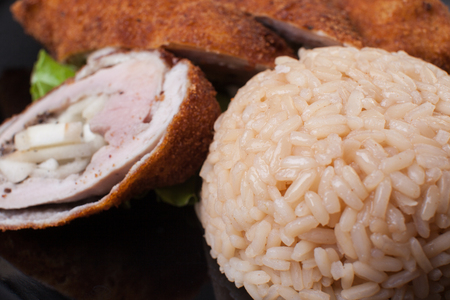 meat rolls with riceの写真素材