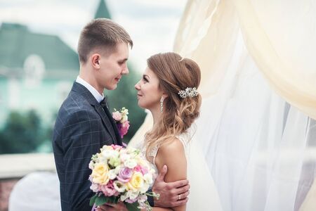 Wedding. Happy couple. Two lovers are smilingの写真素材
