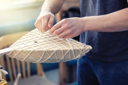 Making musical instruments. Balalaika production. Warehouse of semi-finished balalaika. How to make balalaika from woodの写真素材