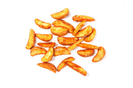 rustic potatoes spread on a white backgroundの写真素材