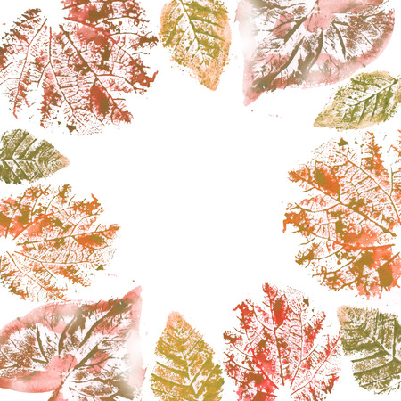 Watercolor foliage frame on white background. Design template with place for your text. Can be used...