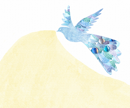 Abstract bird isolated on white background. Grunge style bird with leaves.の写真素材