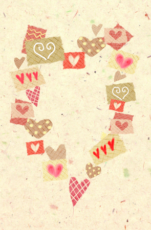 Abstract hearts drawn in big heart with place for your text. Collage of hearts. Love greeting card. May be used for a greeting or gift layout, web template, wallpaper, cover, textile, wrapping paper.の写真素材