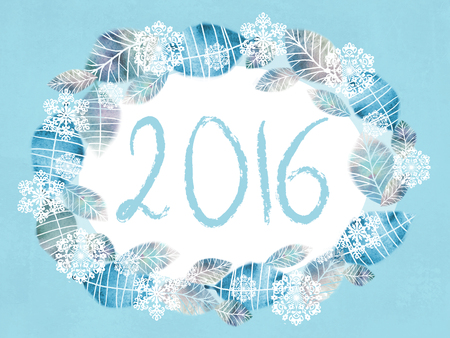 Winter background. Floral romantic frame made of hand drawn leaves and snowflakes. Invitation or greeting card.の写真素材