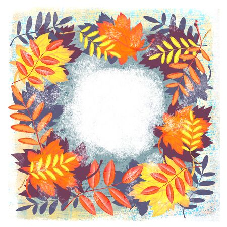 Autumn composition. Wreath design template print with autumn leaves. Can used for summer and autumn decoration, invitations, congratulations, salesの写真素材